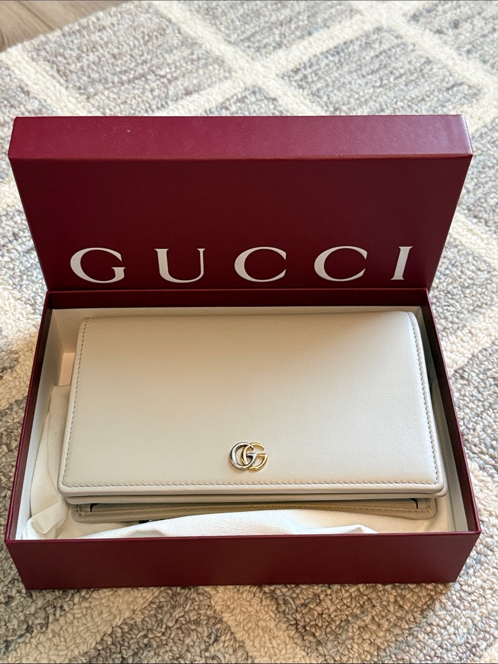 Gucci light gray Leather Chain Crossbody with Gold and Silver GG